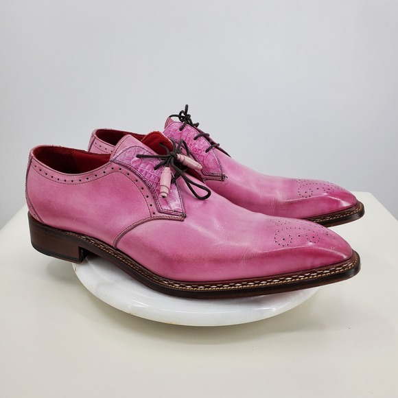 Fennix Italy Tyler Pink Alligator Calfskin Leather Lace-Up Derby Dress Shoes 47
